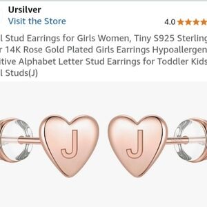 Rose Gold Heart Initial Earrings